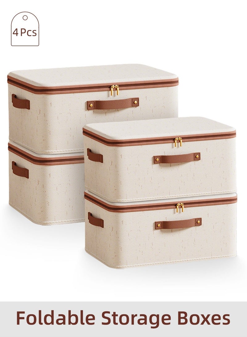 4 Pcs Storage Boxes with Lids (8L & 16L), Foldable Clothes Organizer with Handles, Washable Fabric Storage Bins with Zippers, Large Capacity Wardrobe Organizer for Clothes, Toys & Accessories, Reusable Closet Organizers & Space-Saving Storage Box - Image 1